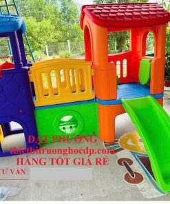 Nhà khối Cầu trượt cho bé. Nhà khối liên hoàn 2 mái cầu trượt nhập khẩu – Giao hàng & Lắp đặt toàn quốc